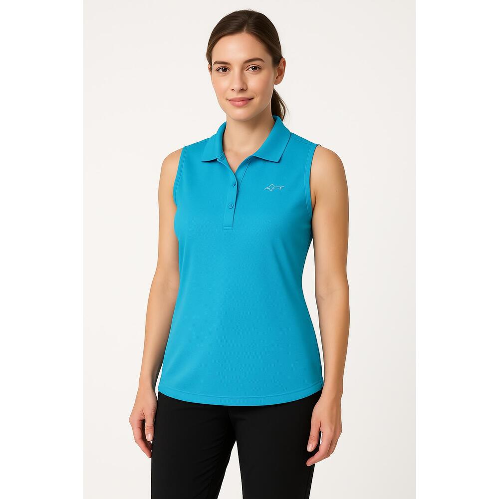 Greg Norman Blue Collared Button Front Sleeveless‎ Polo Shirt Womens Size Medium